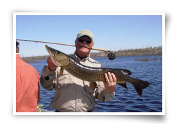 38” Northern Pike fished on 8’6 3/2 7 weight bamboo fly rod, Egenoff Lake, Northern Manitoba. 